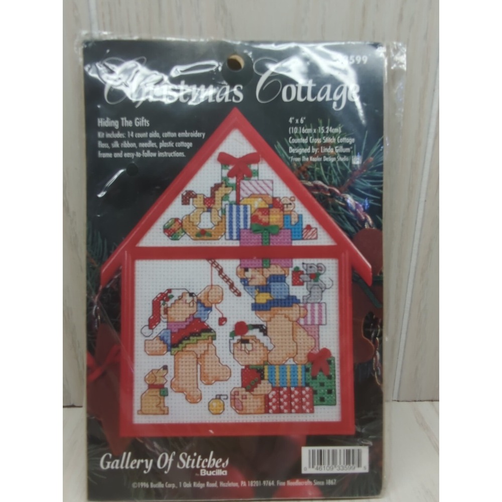 Bucilla Christmas Cottage Counted Cross Stitch Kit house frame teddy bears 33599